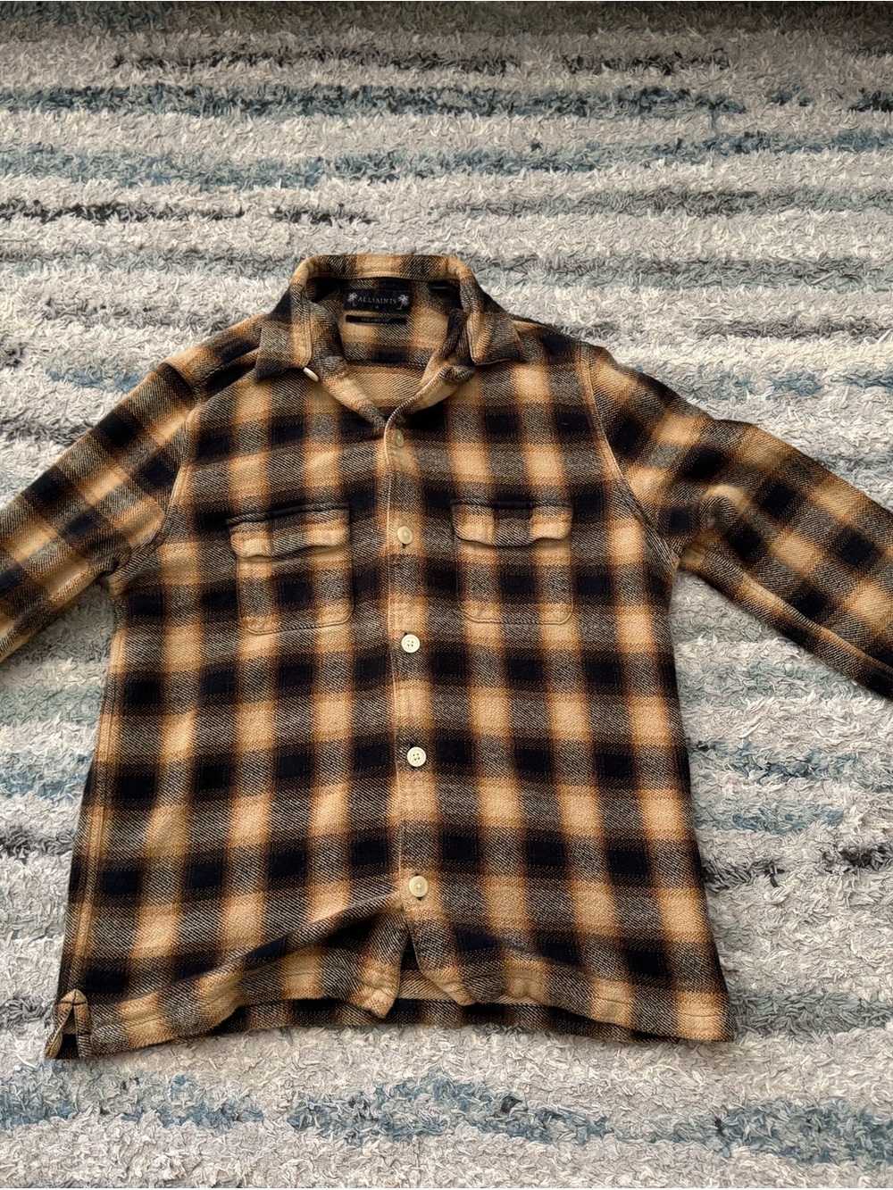All Saints Black and Brown Plaid Button-Down Shirt